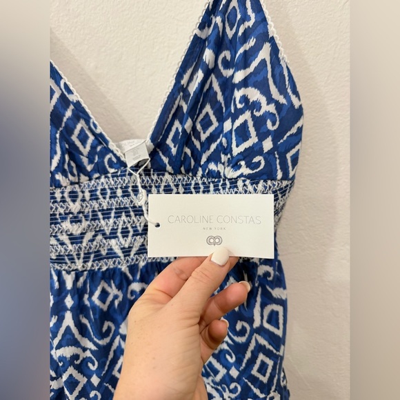 NWT Caroline Constas Blue and White Geometric Ikat Maxi Dress in size Large - Picture 9 of 10